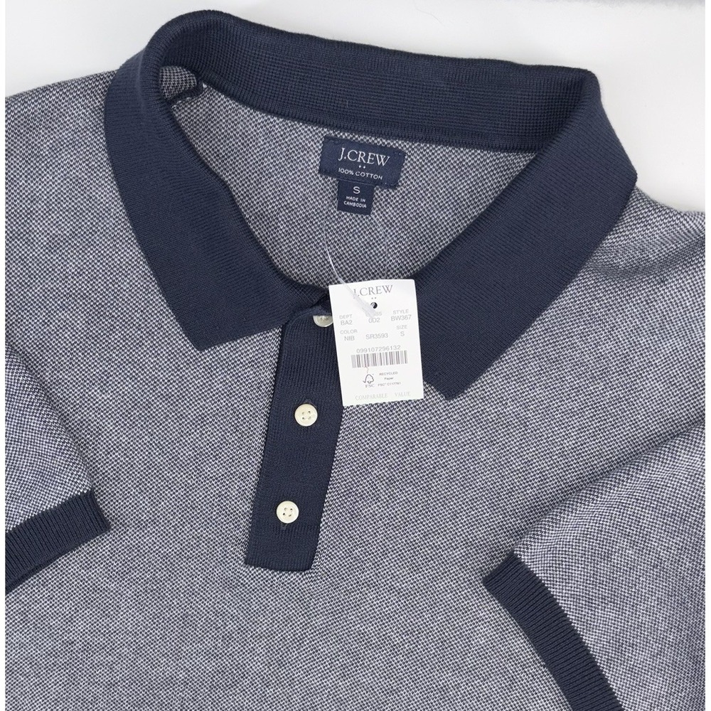 J Crew Birdseye Sweater Polo Mens Small Blue Navy Cotton Preppy Knit BW367 New